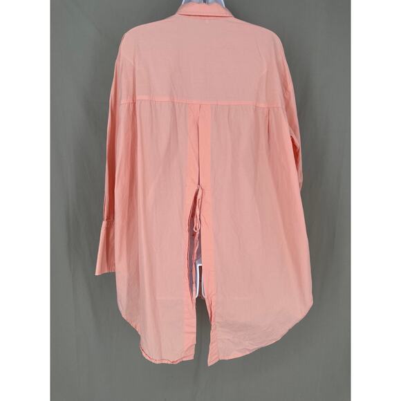 Free People Top Womens Small Pink Button Poplin Oversized Tunic Cotton Pastel - Picture 3 of 8